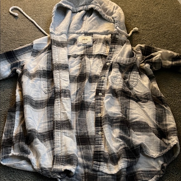 American Eagle Outfitters Tops - American Eagle Outfitters Checkered Hooded flannel.  Distressed.